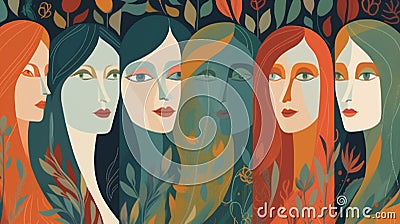 woman face female women's social day adult together group diversity young girl. Generative AI. Stock Photo