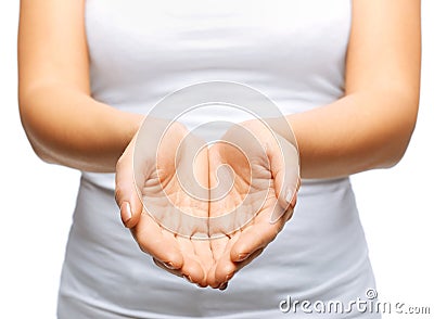 Womans cupped hands Stock Photo