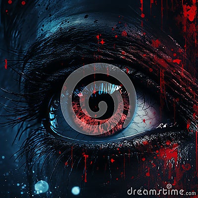 a womans eye with blood splatters on it Stock Photo