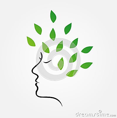 Womans face with green leaves as hair Vector Illustration