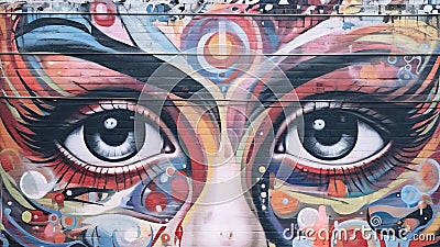 a womans face is painted on a wall Stock Photo