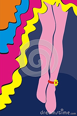 Womans legs in pink panty hoses with colorful dress vector illustration Vector Illustration