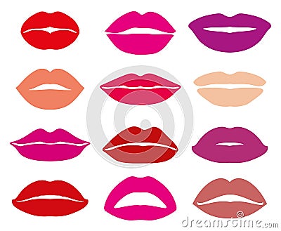 Womans lip with red lipstick vector set Vector Illustration