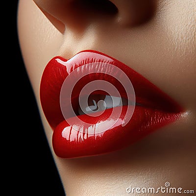 a womans perfect exquisite glossy red lips Stock Photo