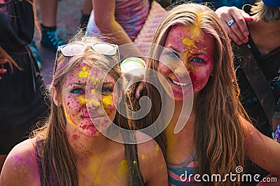 Womans portrait on holi festive Stock Photo