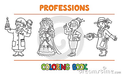 Womans profession coloring book set Vector Illustration