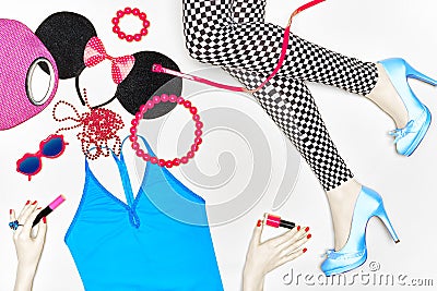 Overhead Outfit. Fashion essentials set,background Stock Photo