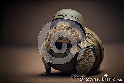 Wombat dressed as a soldier, created with Generative AI technology Stock Photo