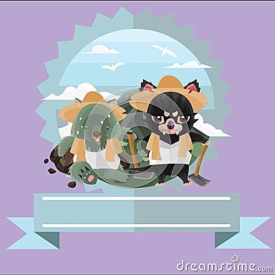 wombat and tasmanian devil farmer label. Vector illustration decorative design Vector Illustration