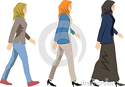 Vector - Muslim Woman Walk Side View Illustration - Vector Vector Illustration