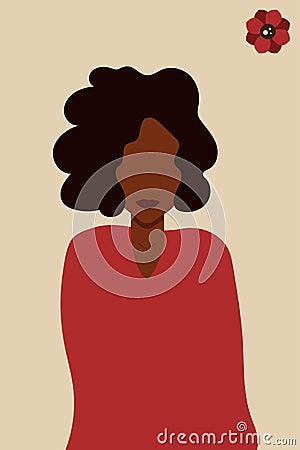 Girl with dark skin. African American. woman with beautiful hair, beautiful hairstyle. brunette girl with curly hair. Vector Illustration