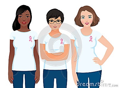 Women activist community awareness of breast cancer Vector Illustration