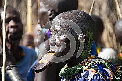 Women from the African tribe Mursi, Ethiopia Editorial Stock Photo