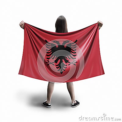 Women and Albanian flag Stock Photo