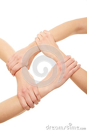 Women arms, teamwork, hand gesture Stock Photo