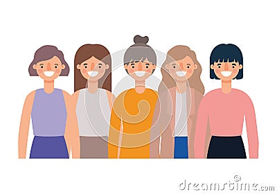 Women avatars cartoons smiling vector design Vector Illustration