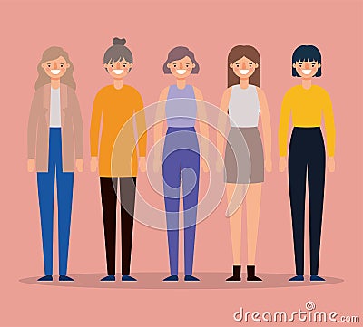 Women avatars on pink background vector design Vector Illustration