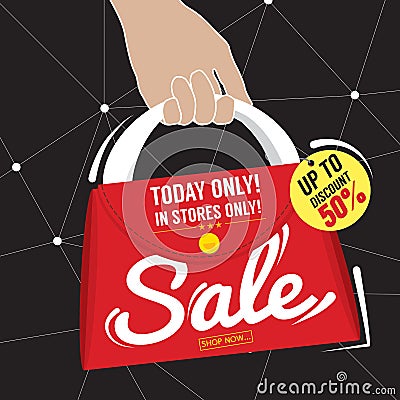 Women Bag 50 Percent Banner. Vector Illustration