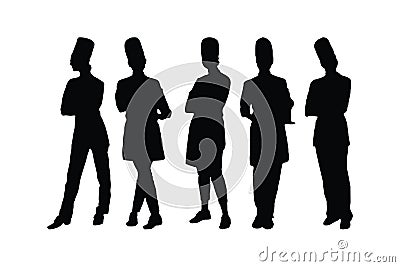 Women baker silhouette collection wearing chef uniforms. Female bakery silhouette set vectors standing in different poses. Girl Vector Illustration