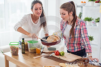 Women baking at home fresh bread in kitchen concept cooking, culinary. Stock Photo