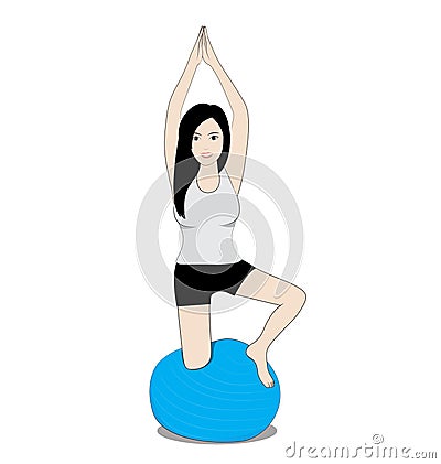 Women on balance ball Vector Illustration