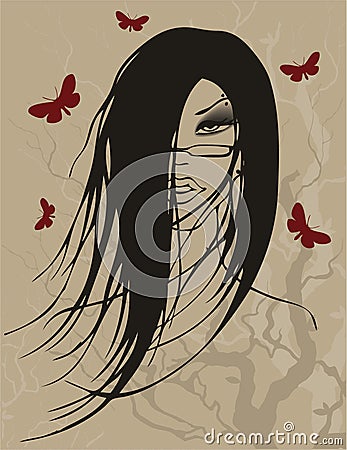 Women with batterfly Vector Illustration