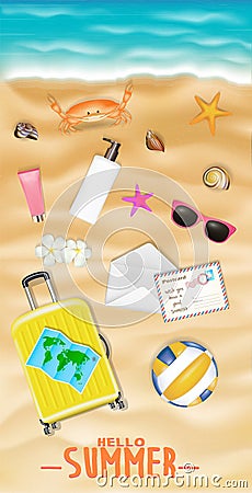 Women beach travel object on a sea sand beach Vector Illustration