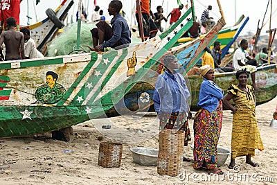 Women on the beach in Winneba, Ghana Editorial Stock Photo