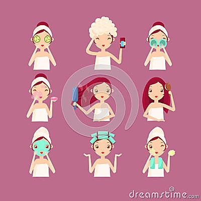 Women in Beaty Saloon. Flat Vector Illustration Vector Illustration