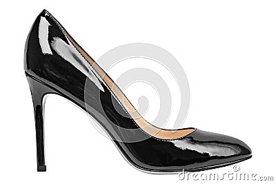 Women black lacquered glossy shoes Stock Photo