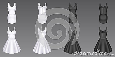 Women black and white cocktail and sheath dresses Vector Illustration