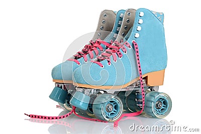 Women blue quad roller skates Stock Photo