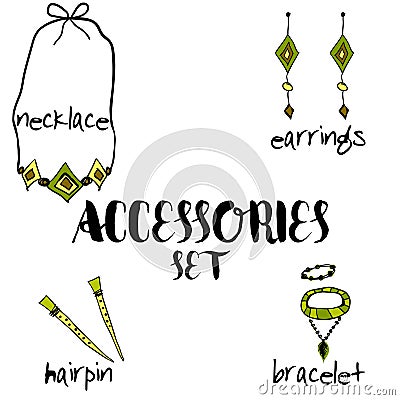 Women boho accessories. hand drawn Vector Illustration
