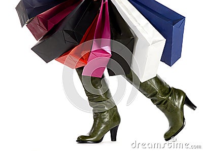 Women boots with paper bags Stock Photo