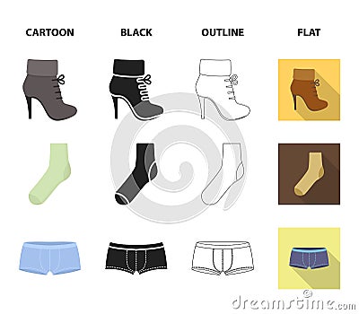 Women boots, socks, shorts, ladies bag. Clothing set collection icons in cartoon,black,outline,flat style vector symbol Vector Illustration
