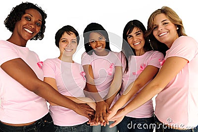 Women with breast cancer awareness ribbon Stock Photo