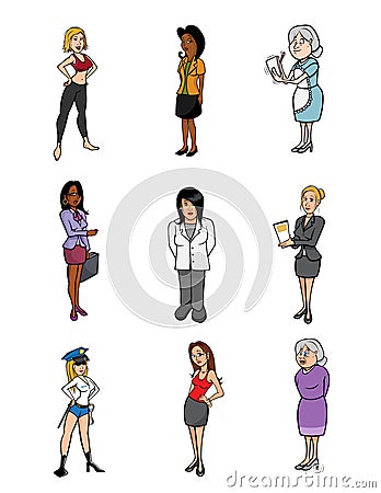 Women cartoons collection Vector Illustration