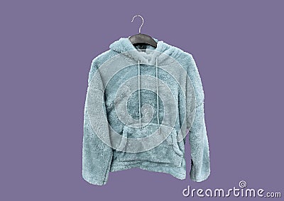 Women Casual Cozy Sherpa Fleece Pile Hoodie Pullover on a hanger Stock Photo