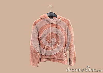 Women Casual Cozy Sherpa Fleece Pile Hoodie Pullover Stock Photo