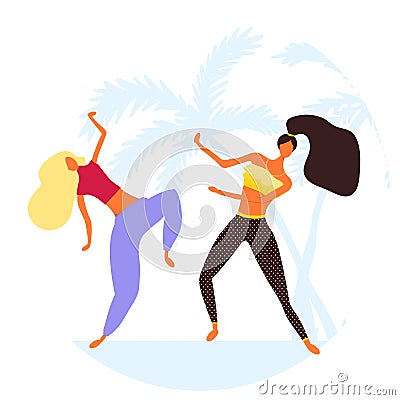 Women character dancing in a modern flat style Vector Illustration