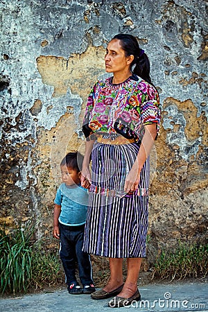 Women with child wearing traditional mayan clothes Editorial Stock Photo