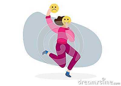 Women choose positive smile emotions to hide their true faces, the concept of insincere agreement with each other. Flat style Vector Illustration