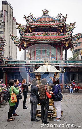 Women at Chungshan temple in Taipei, Taiwan Editorial Stock Photo