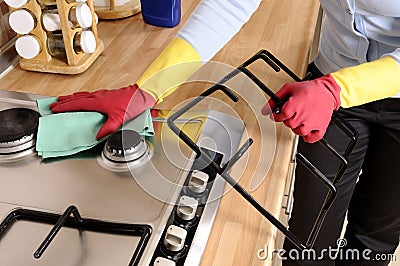 Women cleaning the house Stock Photo