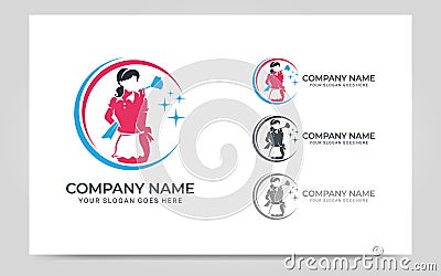 Women cleaning services logo. Modern editable logo. Vector graphic illustration Vector Illustration