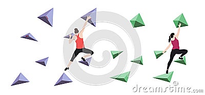 Women climb climbing wall Vector Illustration