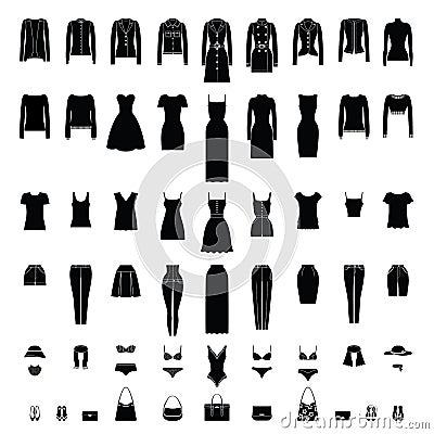 Women Clothes silhouettes Set isolated on white. Vector Illustration