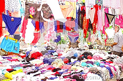 Women clothing outdoor market stall Editorial Stock Photo