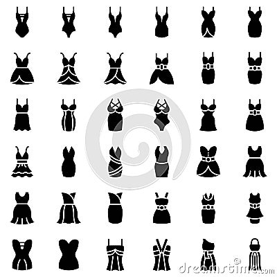 Women clothing vector icon set, solid style Vector Illustration