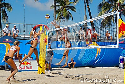 Women Competing in a Professional Beach Volleyball Tournament Editorial Stock Photo